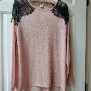 BAR III PINK AND BLACK LACE TOP